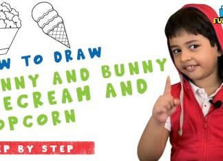 How to draw funny and bunny icecream and popcorn with Parikshet and Kids Fun Learn Club