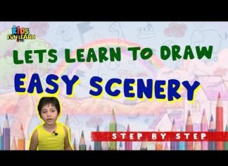 Mountains, Rivers, Birds and Trees Scenery Drawing : Lets learn to draw mountains, rivers birds and trees at Kids Fun Learn Club