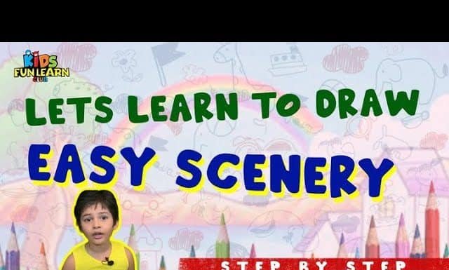 Mountains, Rivers, Birds and Trees Scenery Drawing : Lets learn to draw mountains, rivers birds and trees at Kids Fun Learn Club