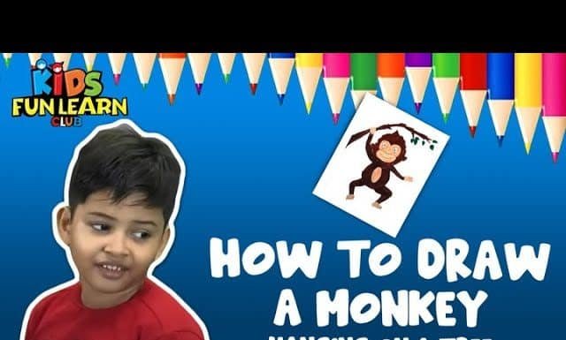 Draw a monkey hanging from a tree