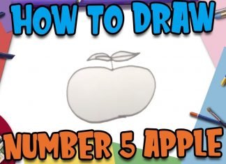 How to Draw easy Apple with Number 5 step by step for Kids| Simple Drawing Tutorials!