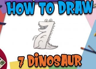 How to Draw easy Dinosaur with Number 7 step by step for Kids| Simple Drawing Tutorials!