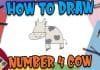 How to Draw easy Cow with Number 4 step by step for Kids| Simple Drawing Tutorials!