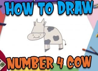 How to Draw easy Cow with Number 4 step by step for Kids| Simple Drawing Tutorials!