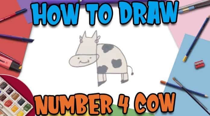 How to Draw easy Cow with Number 4 step by step for Kids| Simple Drawing Tutorials!