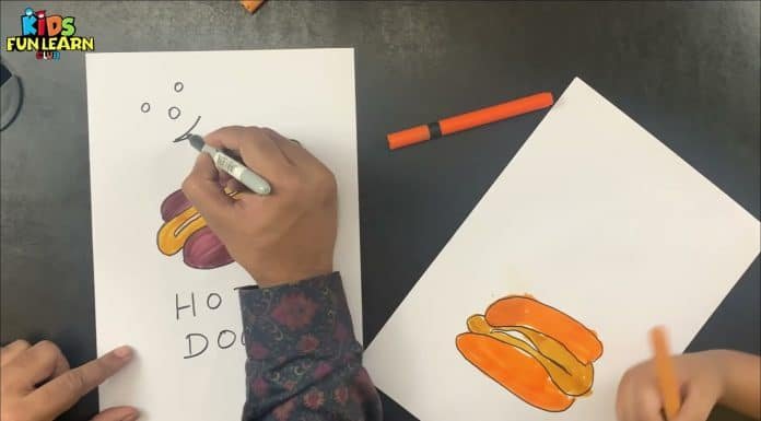 How to Draw easy Hotdog step by step for Kids| Drawing Tutorials for Kids!