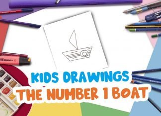 Easy step Kids drawings with the number 1 Boat