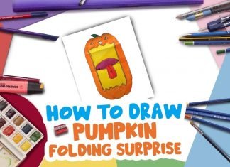 How to draw pumpkin easy for kids folding surprise