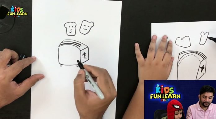 How to draw easy kids drawing of toast and toaster | KidsFunLearnClub Drawing Tutorial for Kids