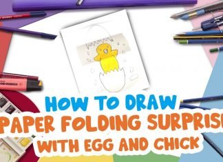 How to Draw a Paper Folding Surprise with egg and chick step by step | Drawing Tutorials for Kids