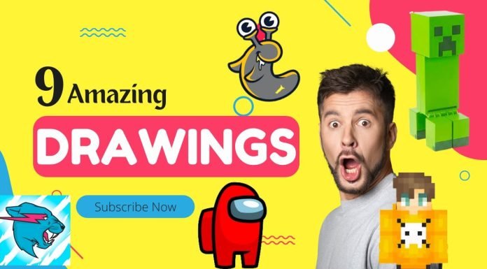 9 Amazing Drawings of Roblox, Slogoman, Among Us, Zombie for kids step by step drawing tutorial