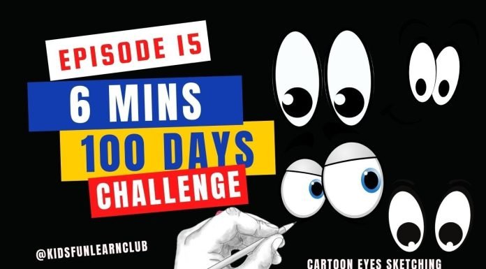 EPISODE 15 | 6 mins 100 days Sketching Challenge for kids | Cartoon Eyes easy sketching for kids