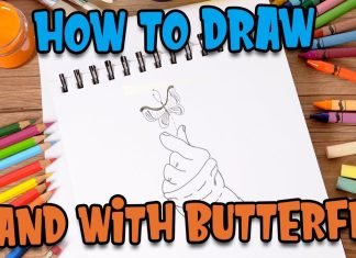 Pencil drawing of hand with beautiful butterfly / butterfly drawing