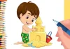 EPISODE 31 | 6 mins 100 days Sketching Challenge for kids | Easy Drawing of Boy making sand castle
