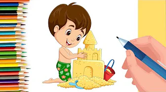 EPISODE 31 | 6 mins 100 days Sketching Challenge for kids | Easy Drawing of Boy making sand castle