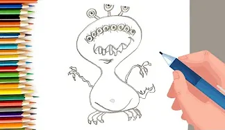 EPISODE 36 | 6 mins 100 days Sketching Challenge for kids | How to draw easy monster